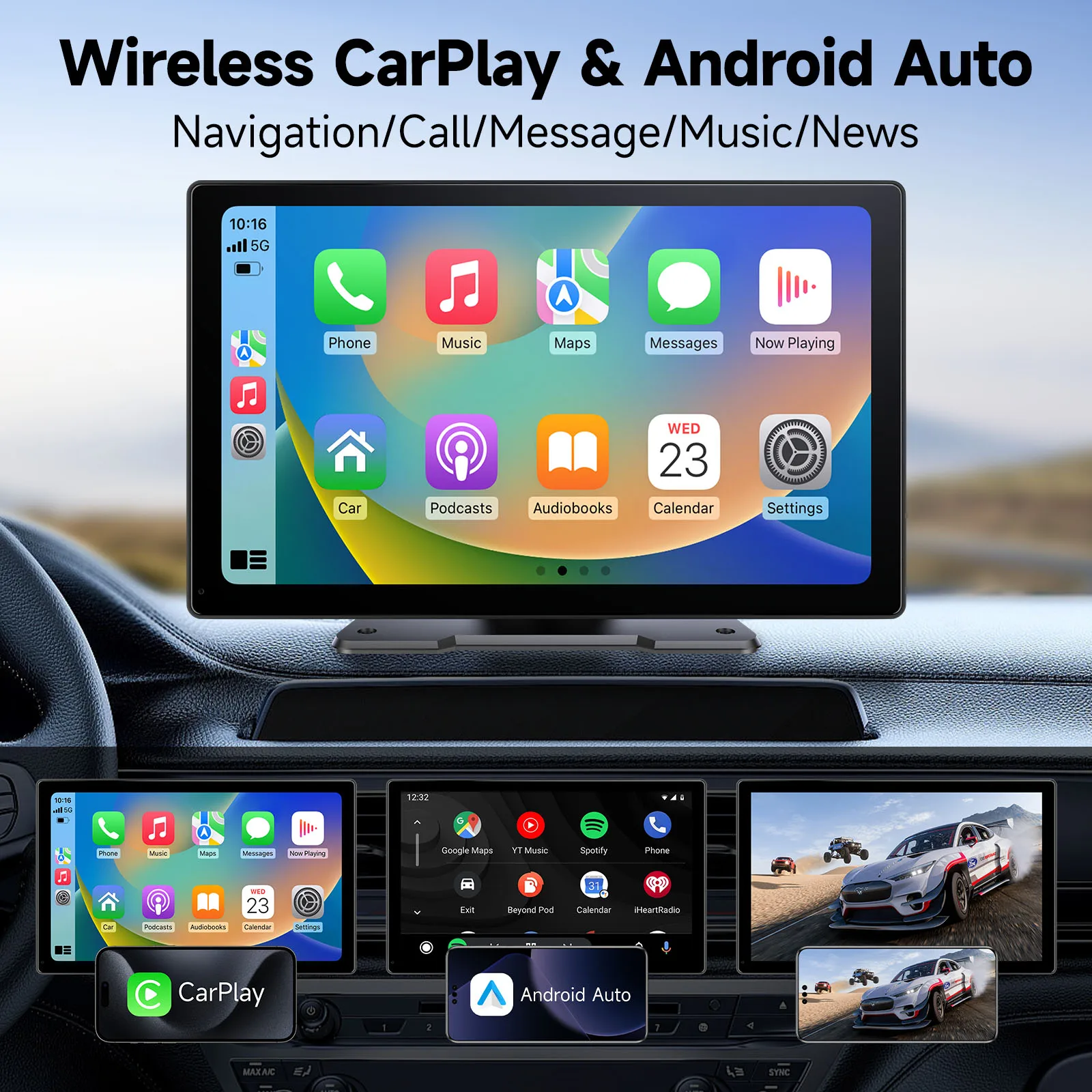 9 Inch Wireless Car Stereo With Carplay Portable Multimedia Radio Touch Screen GPS Navigation Universal WIFI Audio Player