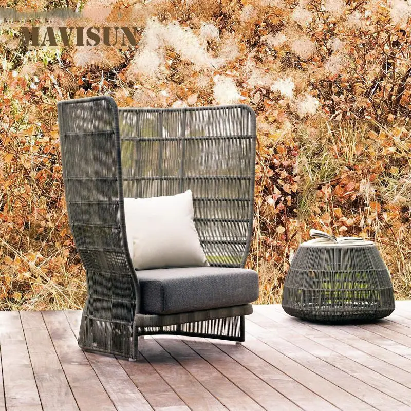Outdoor Rattan Chair Woven Sofa Combination Living Room Nordic Balcony Courtyard Low Back Garden Sun Room Hotel Furniture