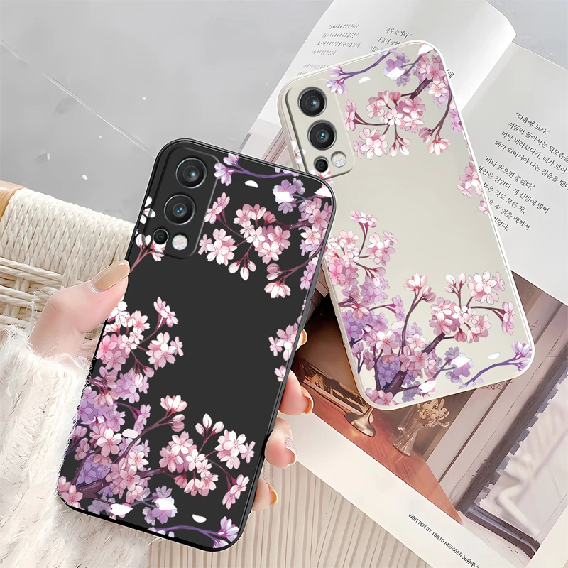 Pink Flowers Print Shockproof Silicone Soft Phone Case with Bumper Back Cover