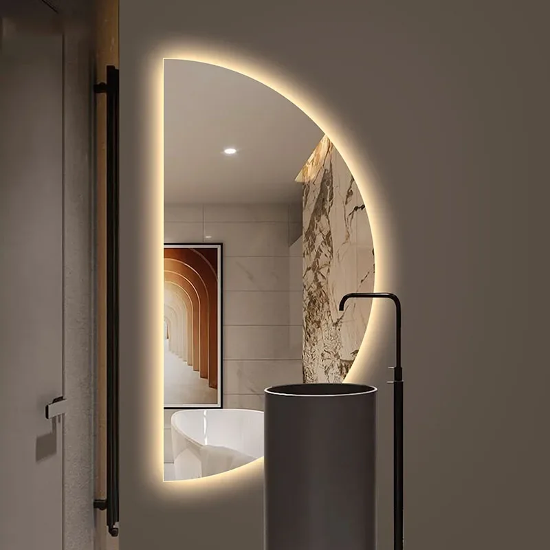 Smart LED Mirror With Half Round Decorative Shape, Ideal For Toilet And Makeup Room Miroir Mural Wall Decor GY50DM