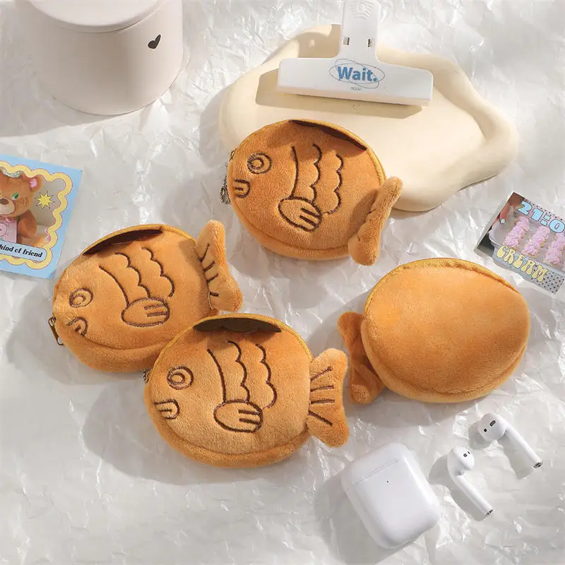Cartoon Snapper Plush Coin Purse Cute Children's Coin Storage Bag Fun Headphone Data Cable Bag