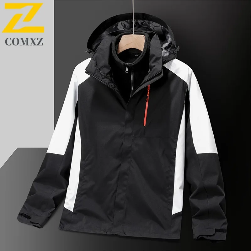 COMXZ Men Coat Thickened Warm Solid Color Outdoor Travel Work Biker Jacket 3 in 1 Camping Breathable Scratch Resistant Outerwear