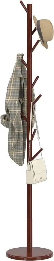

Coat Rack Stand Wooden Coat Tree with 9 Hooks 4 Adjustable Height Stable Circular Base for Home or Office (Brown)