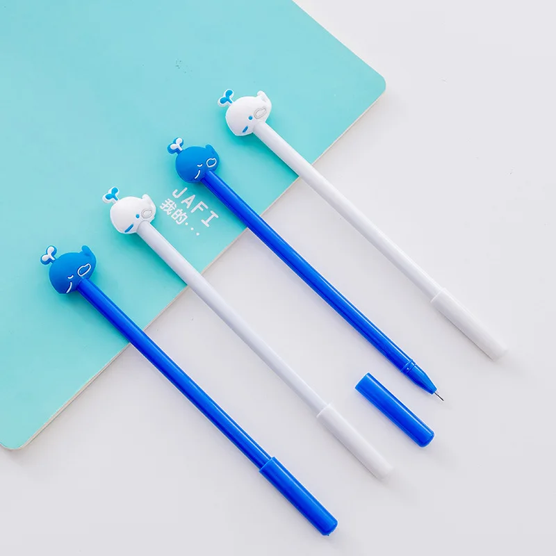 48 Pcs Creative Deep Sea Small Blue Whale Neutral Pens Set Black Water Pen Student for Writing Stationery School Supplies 3 envelope 6 sheets letter set flamingo whale wedding invitation office for school supplies writing paper envelopes stationery