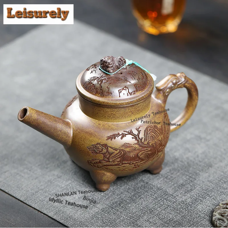 450ml Yixing Purple Clay Teapots Handmade Auspicious Beast Pot Raw Ore Wood-fired Porcelain Mud Kettle With Infuser Zisha Teaset