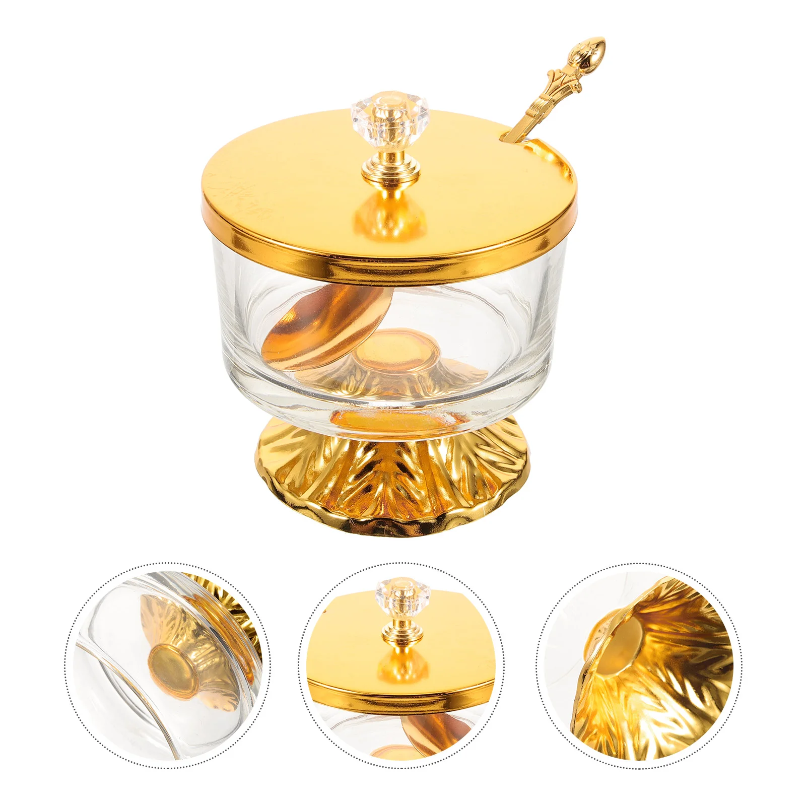 

European Style Household Wrought Iron Glass Sugar Bowl Decor Jar Containers with Lids and Spoon Holder Salt