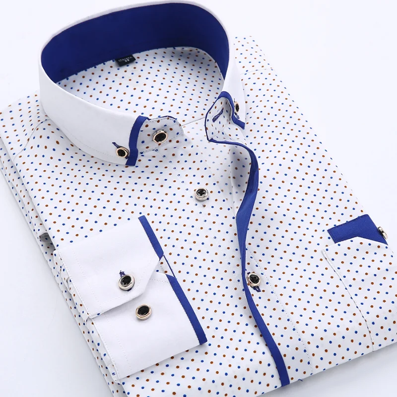 

New Men Long Sleeve Shirt Office Business Wedding Slim Fit Brand Korean High Quality Button Tops Hawaiian Shirt