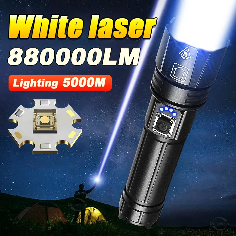 Description Picture 2 of itemHigh Power LED Flashlight White Laser Rechargeable Torch Super Powerful Flash Light Long Shot Outdoor Lantern Camping Head Lamps