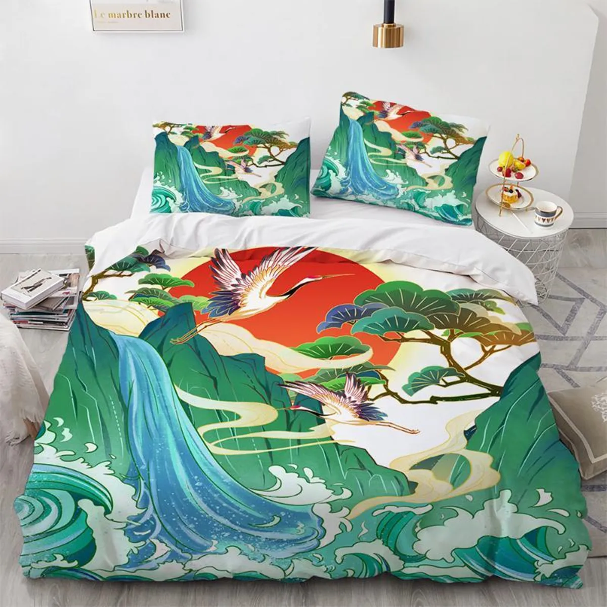 

Wave Duvet Cover Hokusai Pattern Japanese Ukiyoe Quilt Oriental Sketch Style Ocean Polyester for Children Women Room Decor