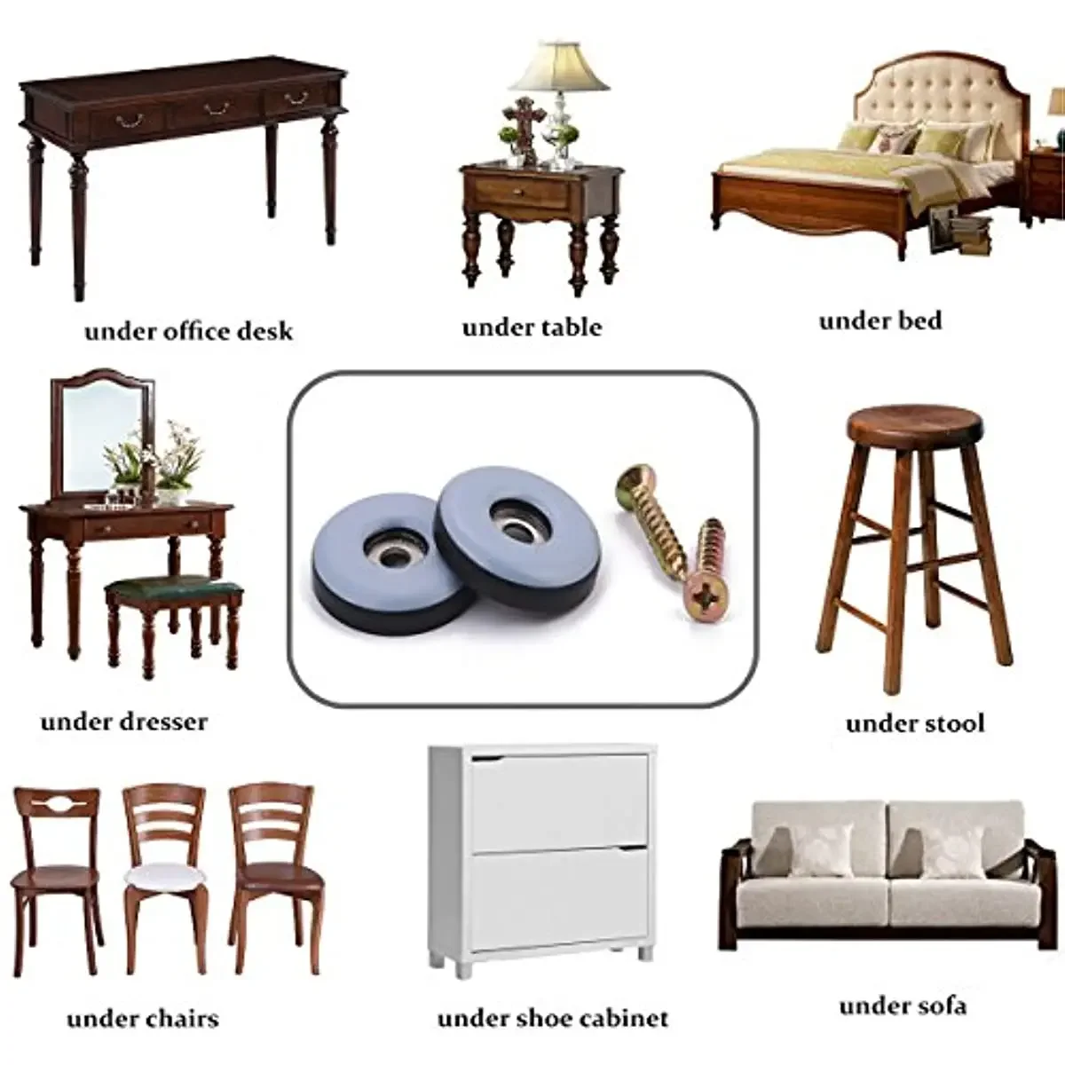 20pcs 19mm Furniture Sliders Pads Screws Furniture Glides Sliding Block Table Chair Leg Mat Carpet Hardwood Floor Protector