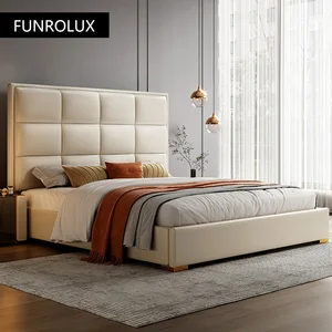 Italian Leather Bed Light Luxury Modern Double Bed Master Bedroom Newlywed Queen Bed 1.8 M Villa High-Grade Leather Bed