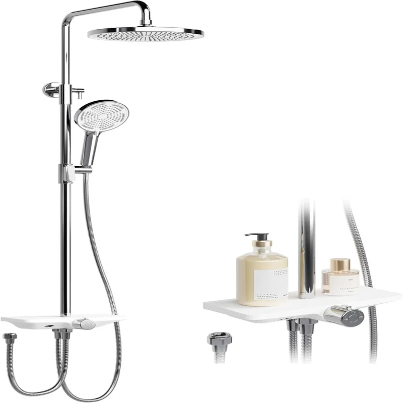 Rain Shower Without Faucet With Tray, Shower System With Shower Head Adjustable Shower Halls Shower Bar Overhead Shower Set Head