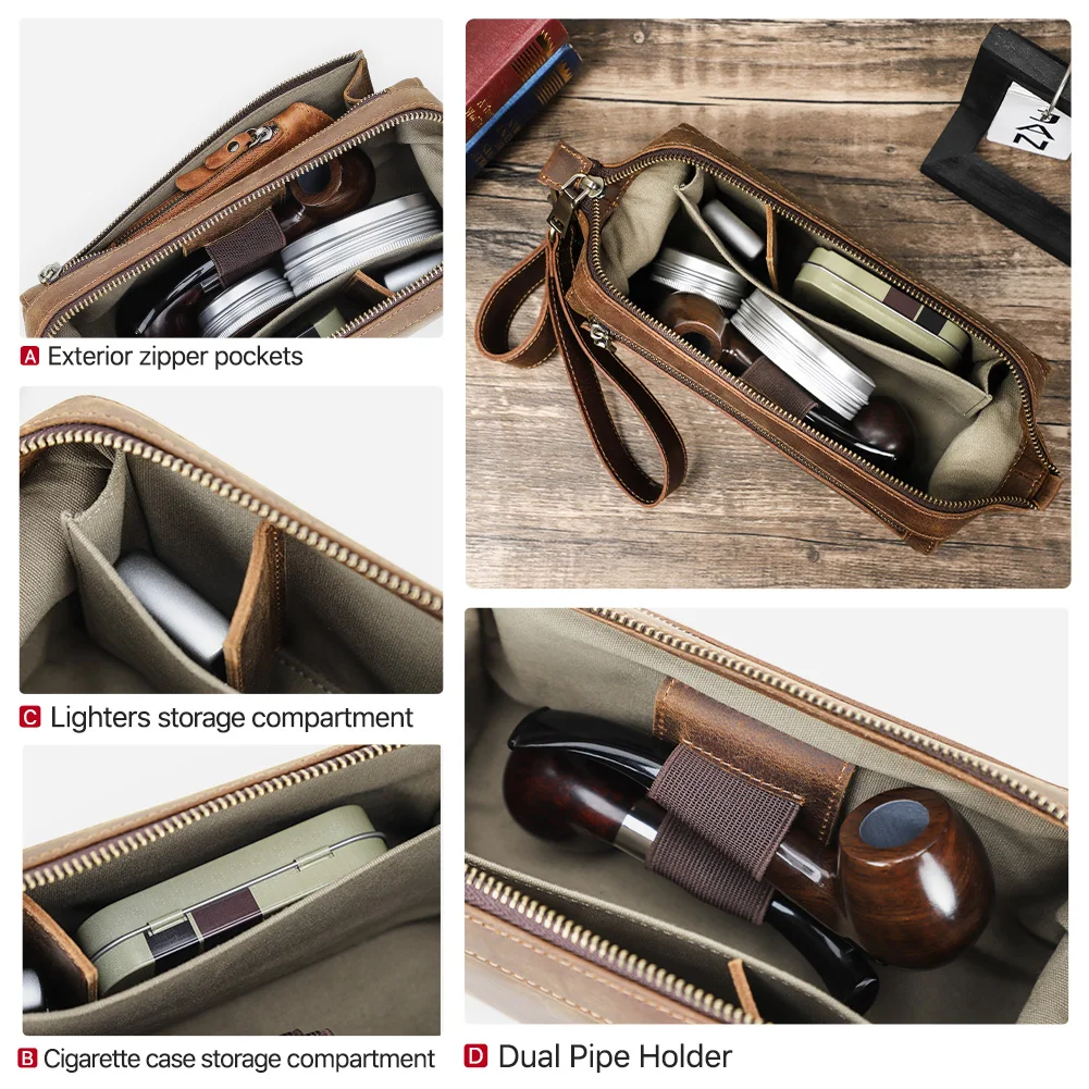 Genuine Leather Functional Pipe Bag Tobacco Pipe Smoking Stash Bag Herb Tobacco Pouch Clutch Case Smoking Accessories smoking accessories tobacco pipe tobacco smoking accessories smoking pipe