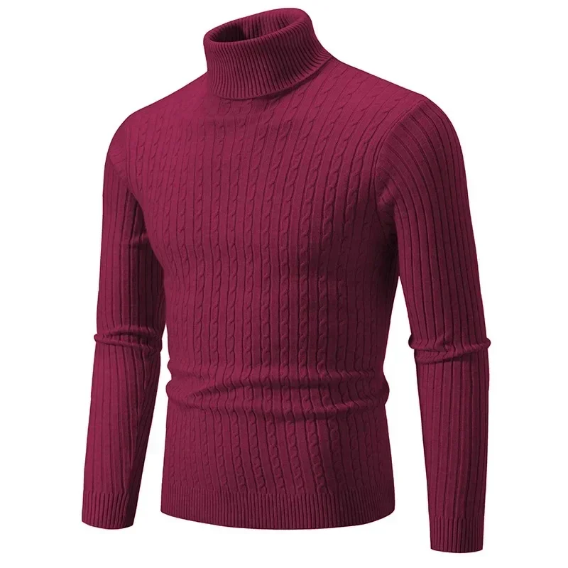 

2023 Autumn and Winter New Men's Knitted Jacquard Sweater High Neck Slim Fit and Warm Pullover Harajuku Sweaters