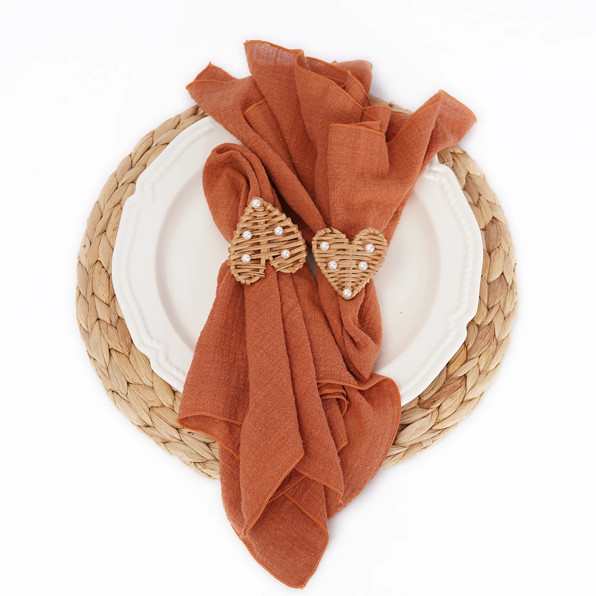 

6pcs 32x32cm Rust Retro Gauze Cotton Napkin Tea Towel Wedding Party Christmas Table Decor Sewn edges Burrs napkins