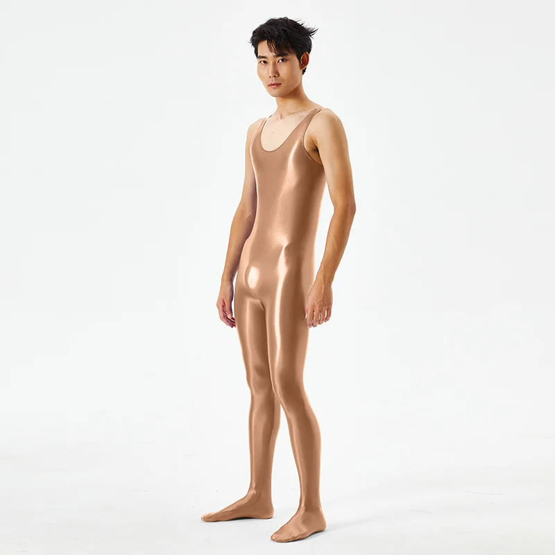 Summer Spring Mens See Through Glossy Zentai Suit Lingerie Sleeveless Sport Gym Fitness Bodysuit Jumpsuit Costume