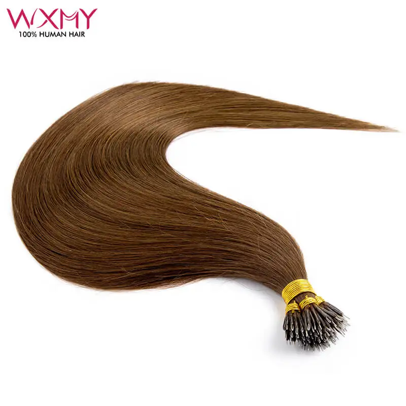 

Straight Human Hair Extensions 12-24Inch Keratin Nano Ring Hair Extension 50Strands Brown Fusion Human Remy Hair 0.8g/1g/Strand