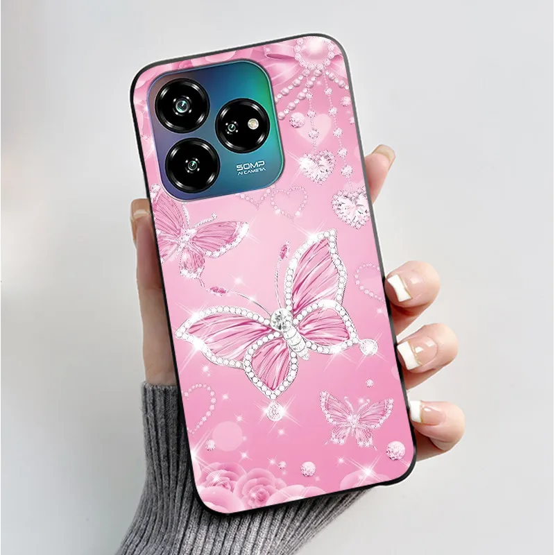 Black Soft Silicone Case with Cute Flower Cartoon Design