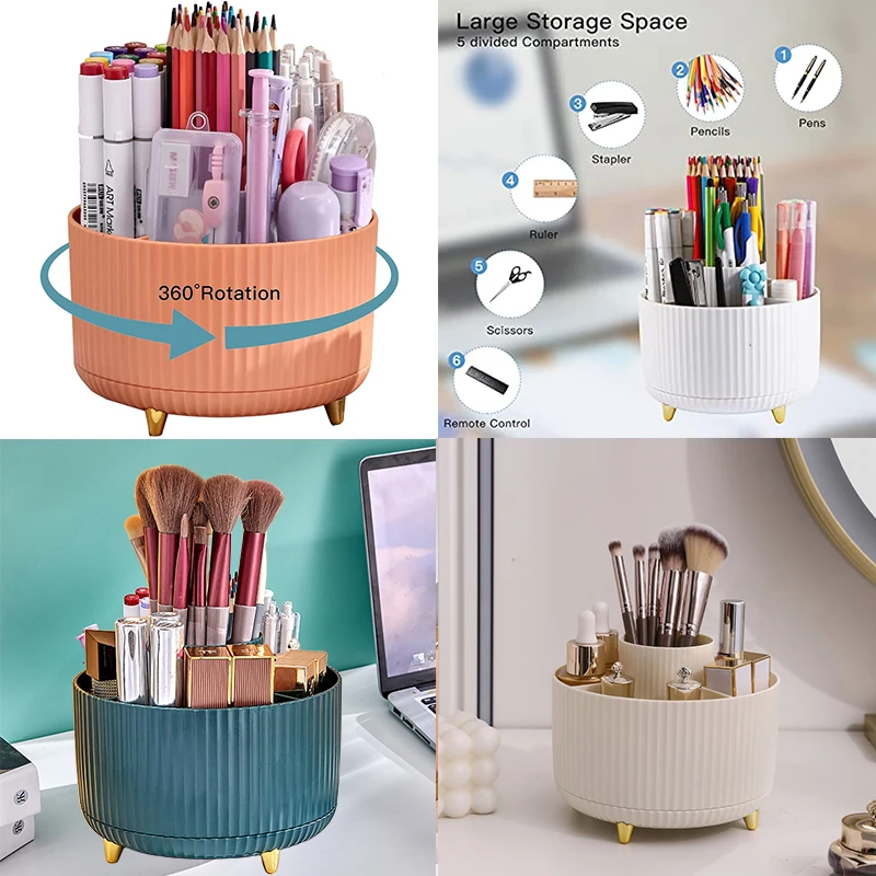 Storage Box Self Adhesive Storage Box Desk Organizer Storage Organizer Office desk storage box pen holder painting brush makeup storage box 360 &deg; rotating office school multifunctional