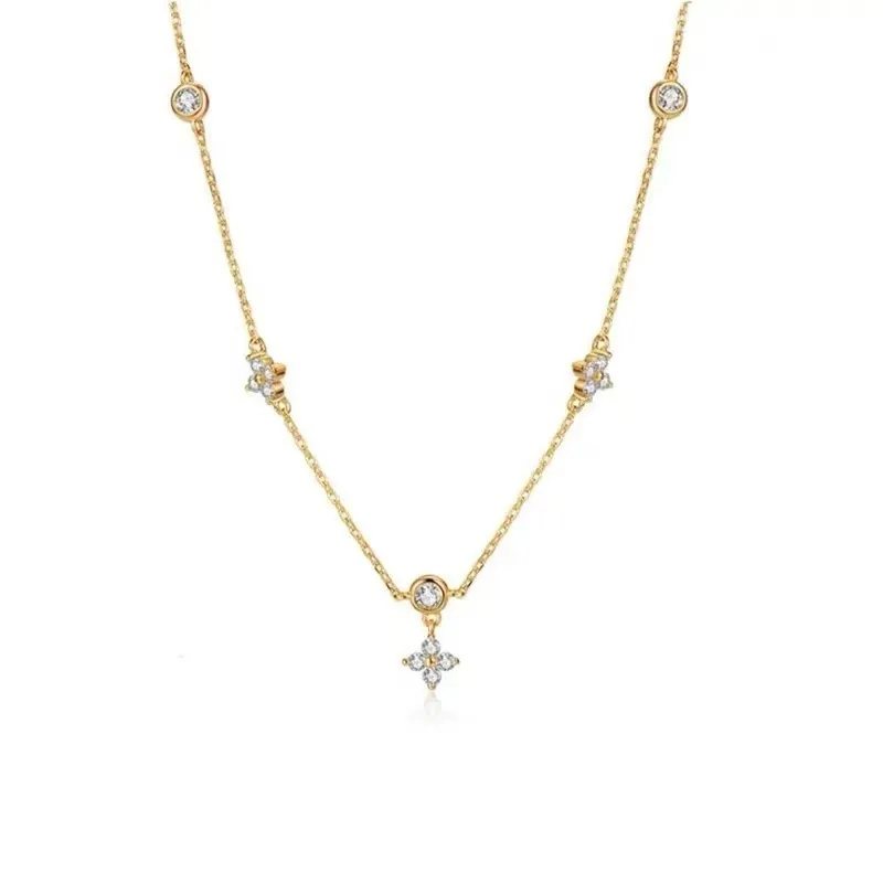 Elegant Zircon Four-Leaf Flower Necklace - Luxury Fashion Choker