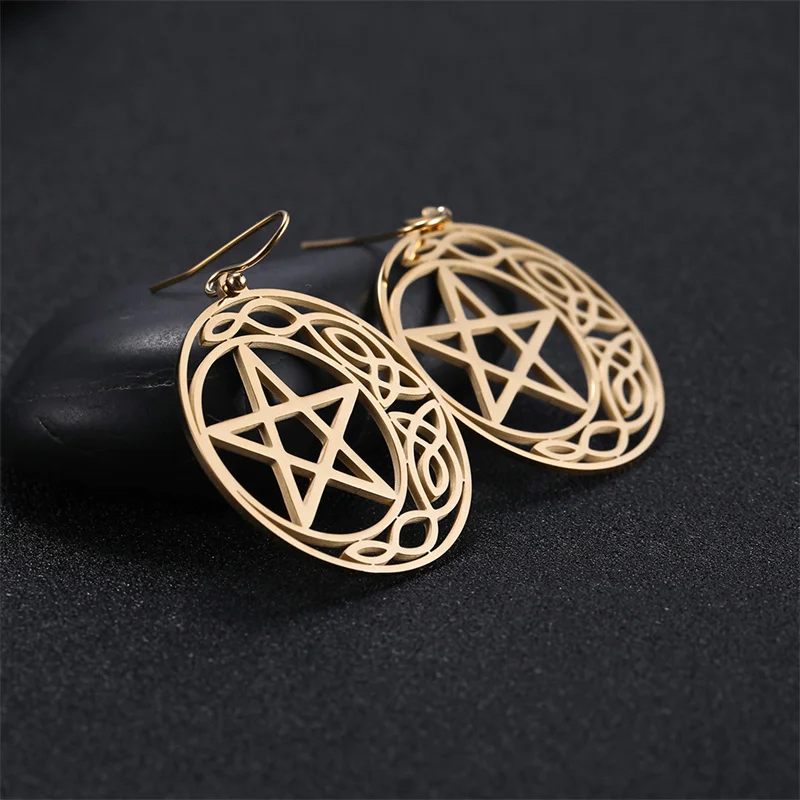 Vintage Irish Celtics Knoten-Ohrringe für Damen, Edelstahl, goldfarben, Mond, Stern, Creolen, Wicca, Wikinger-Schmuck, 2023, Trend – Detail 27