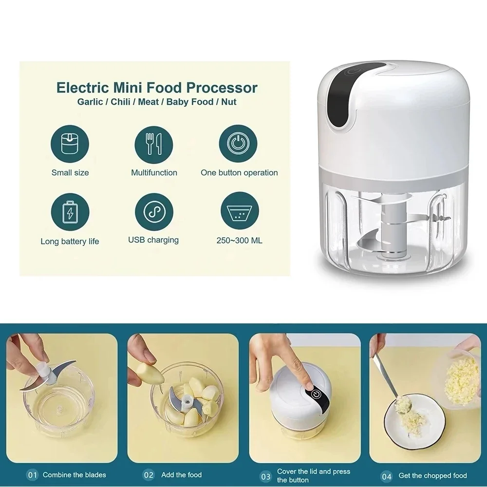Electric Mini Food Chopper Grinder for Garlic Vegetable Meat Fruit Onion - Nut Crusher Press Processor Mixer 6