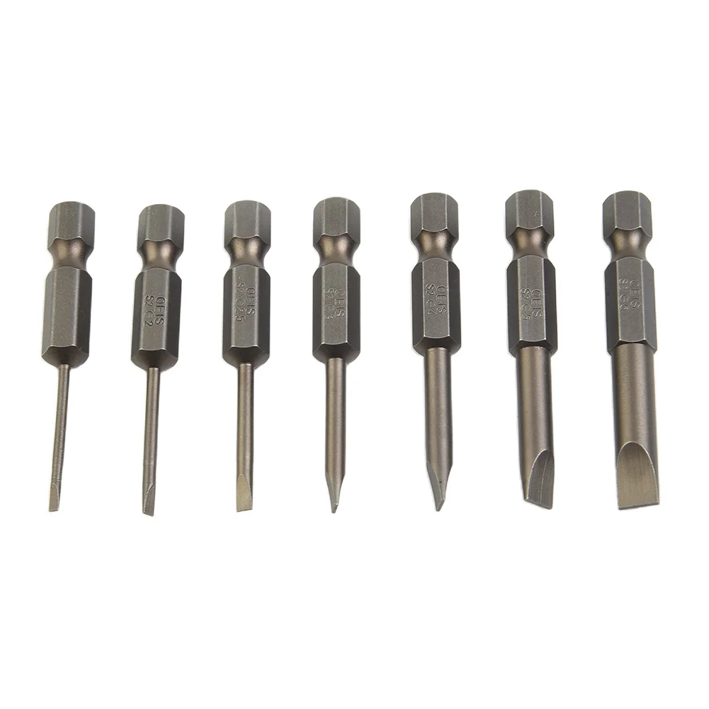 

Nutdrivers Screwdriver Bit 2.0 2.5 3.0 4.0 5.0 50mm 6.0 6.35mm Shank 7PCS Alloy Steel Flat Head Screwdriver Bit