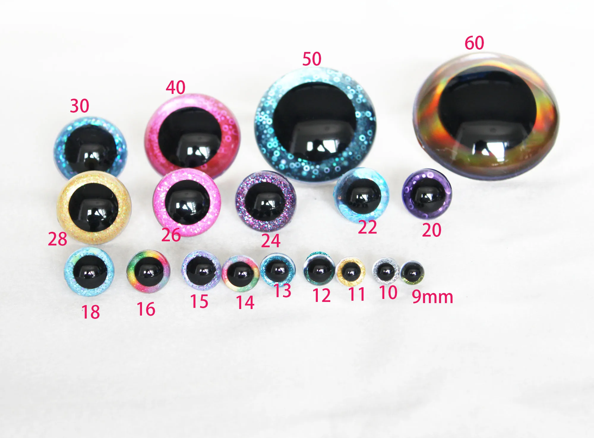 CLEAR Safety Eyes With Black Pupil, Available in 10 Different