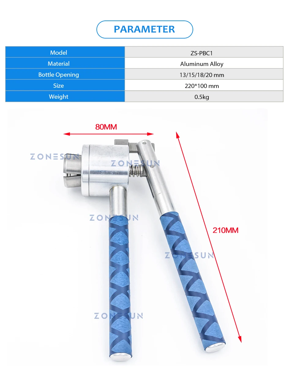 ZONESUN-Aço Inoxidável Crimper Vial Sealer, Perfume Garrafa