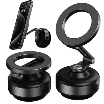MagSafe-Compatible Magnetic Vacuum Car Phone Holder – Folding Suction Mount