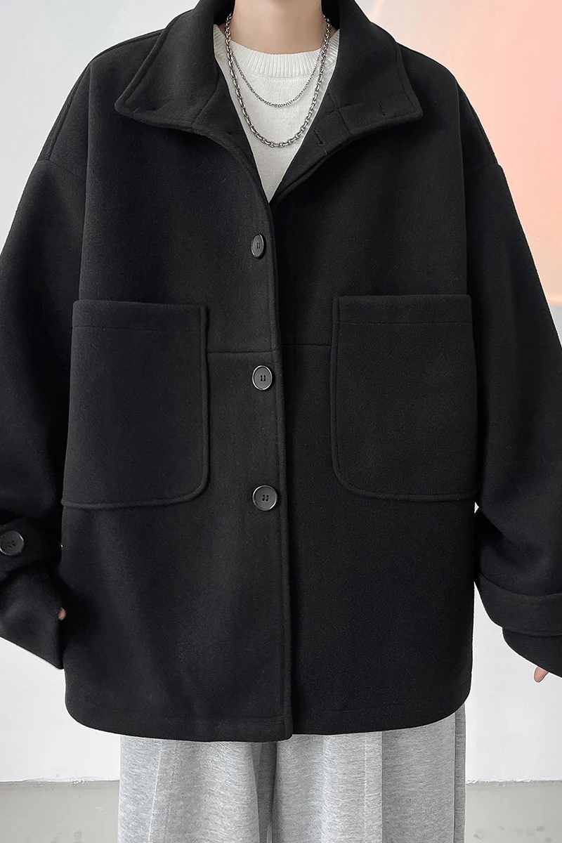 남성용 울 및 믹스 모직 블랙 코트, 하이 퀄리티 신상 코트, 우아한 겨울 재킷