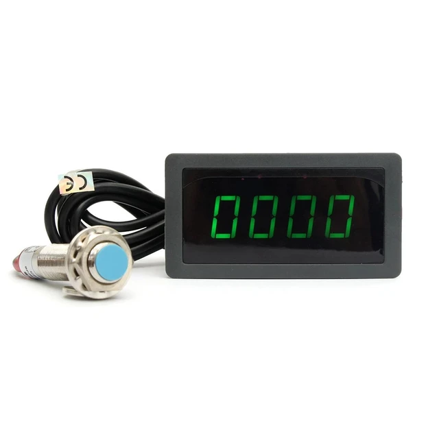 Affichage LED 4 Digits Compteur De Vitesse Numérique LED 4Bit - AC 110V/220V - Capteur Proximité - Haute Précision 10-9999 RPM Compteur Tours Minute