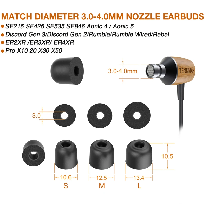 Memory Foam Eartips Eartips for Se846 Se535 Se215 & Elgin Discord Gen 3/Discord Gen 2/Rumble & Etymotic ER2XR /ER3XR