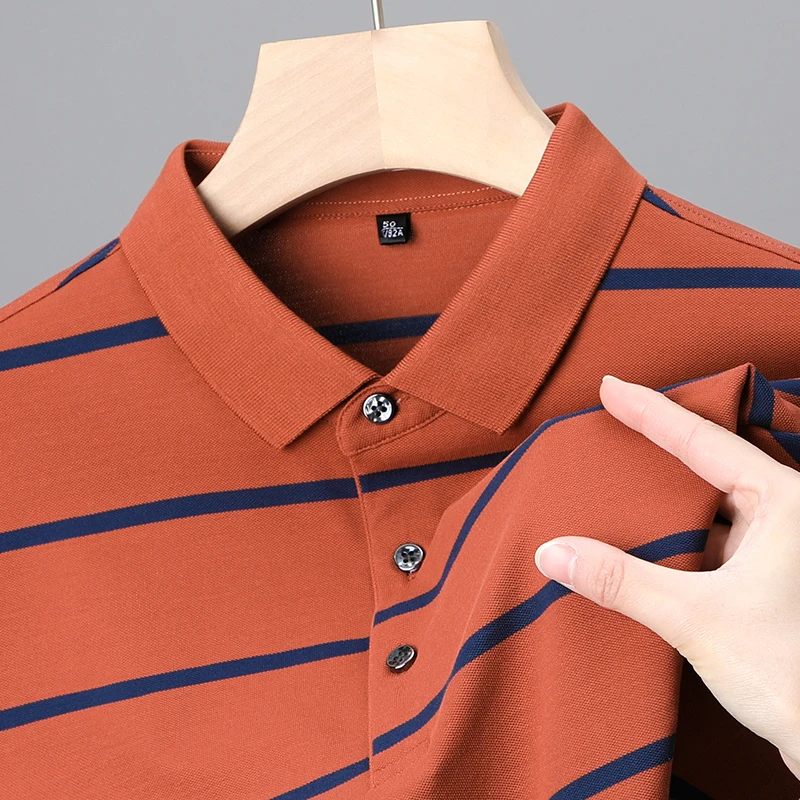 

Original Designer Men's Polo Shirt 2023 Summer New Striped Mercerized Cotton Short Sleeved British Trend Fashion Casual Clothing