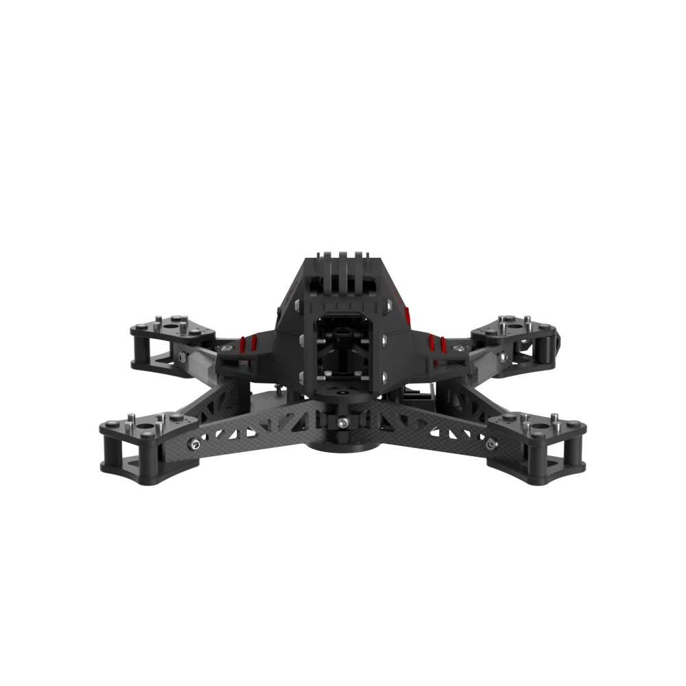 Détail du design aérodynamique du Afterburner Sport Frame Kit, avec caméra inclinée et supports moteur renforcés.