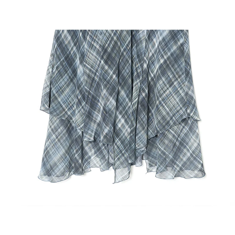 Winter New 2025 Pleated Decorative Asymmetric Hem Plaid Midi Skirt Women's Casual High WaistStreetwear Midi Skirts ﻿