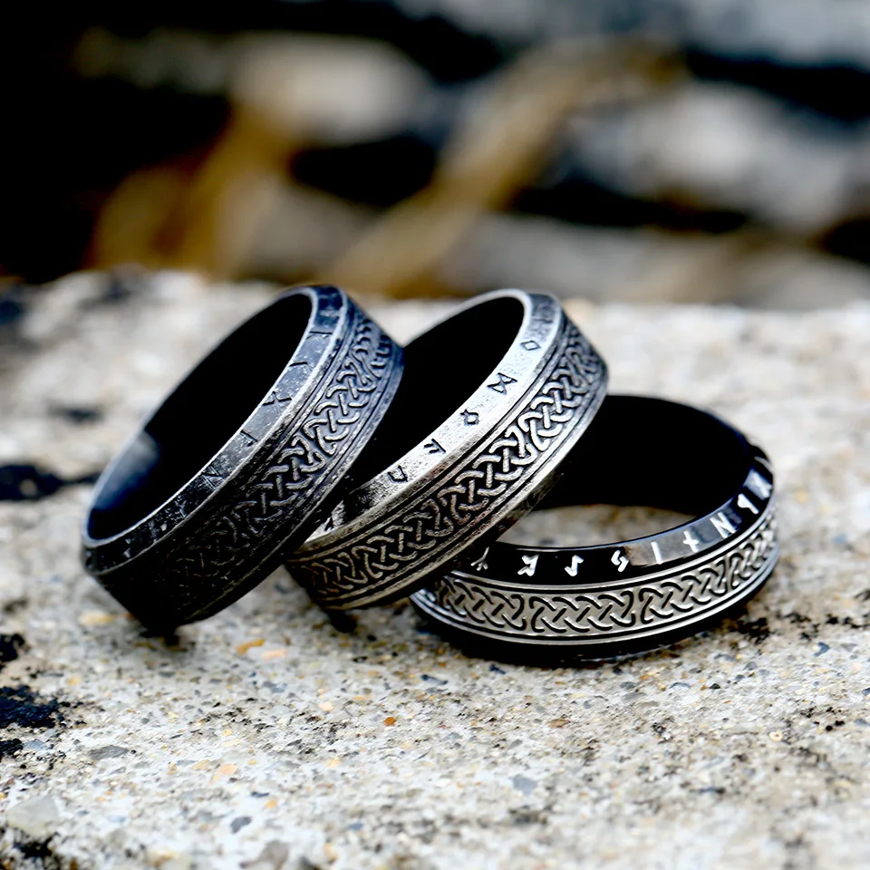 Vintage Odin Norse Viking Amulet Rune Rings For Men Cool Stainless Steel Celtic Knot Ring Wedding Jewelry Valentine's Days Gifts