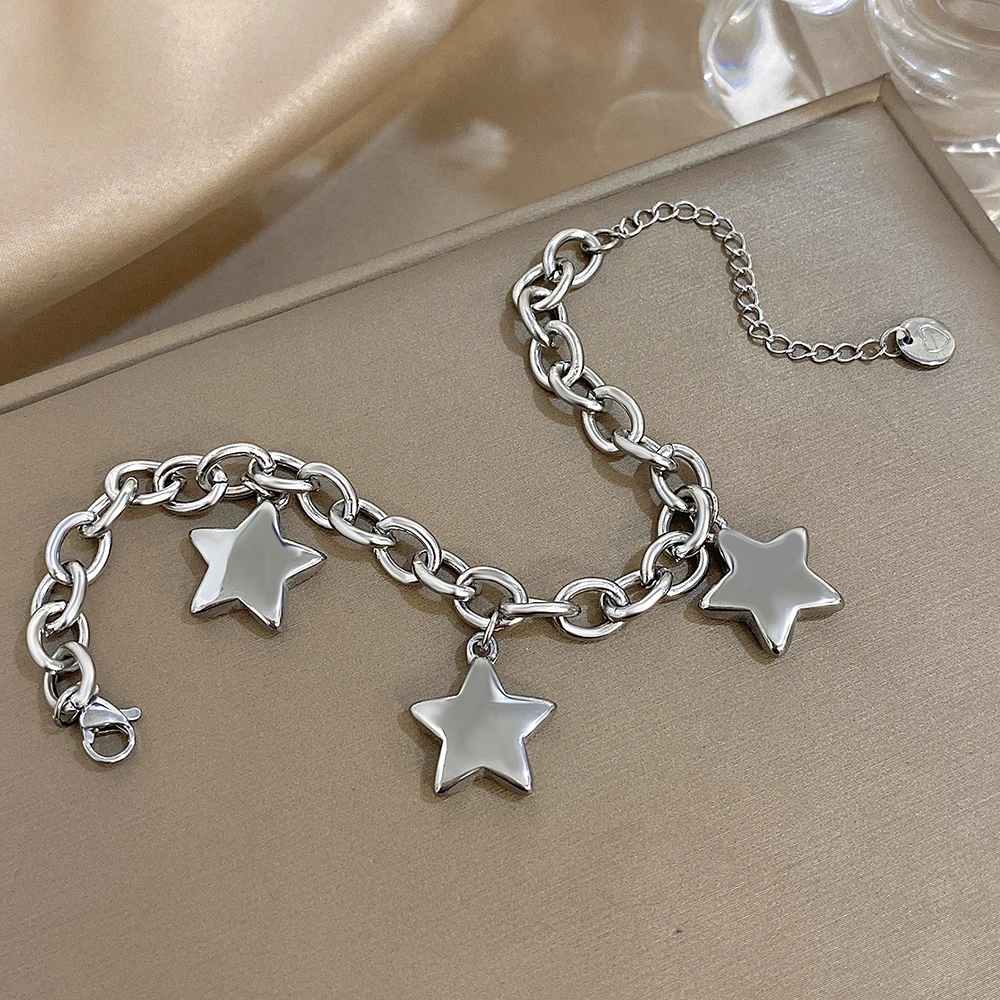 Mode Edelstahl Chunky Armbänder für Frauen Elegante Gold Silber Farbe Sterne Charms Quaste Armband Schmuck Geschenke – Detail 9