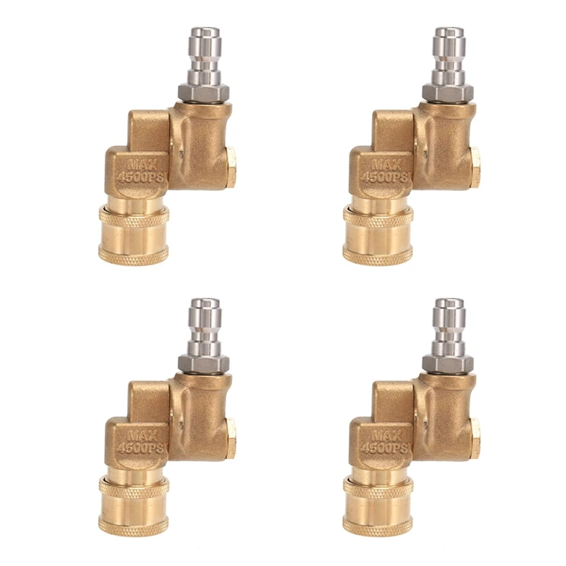 

4X Quick Connecting Pivoting Coupler For Pressure Washer Spray Nozzle, Cleaning Hard To Reach Areas, 4500 Psi, 1/4 Inch