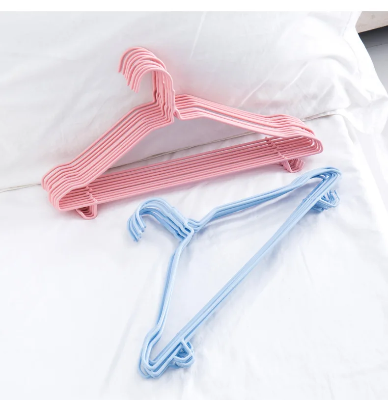 Household Metal Hanger Non-Marking Non-Slip With Grooves Dipped Plastic Clothes Rack