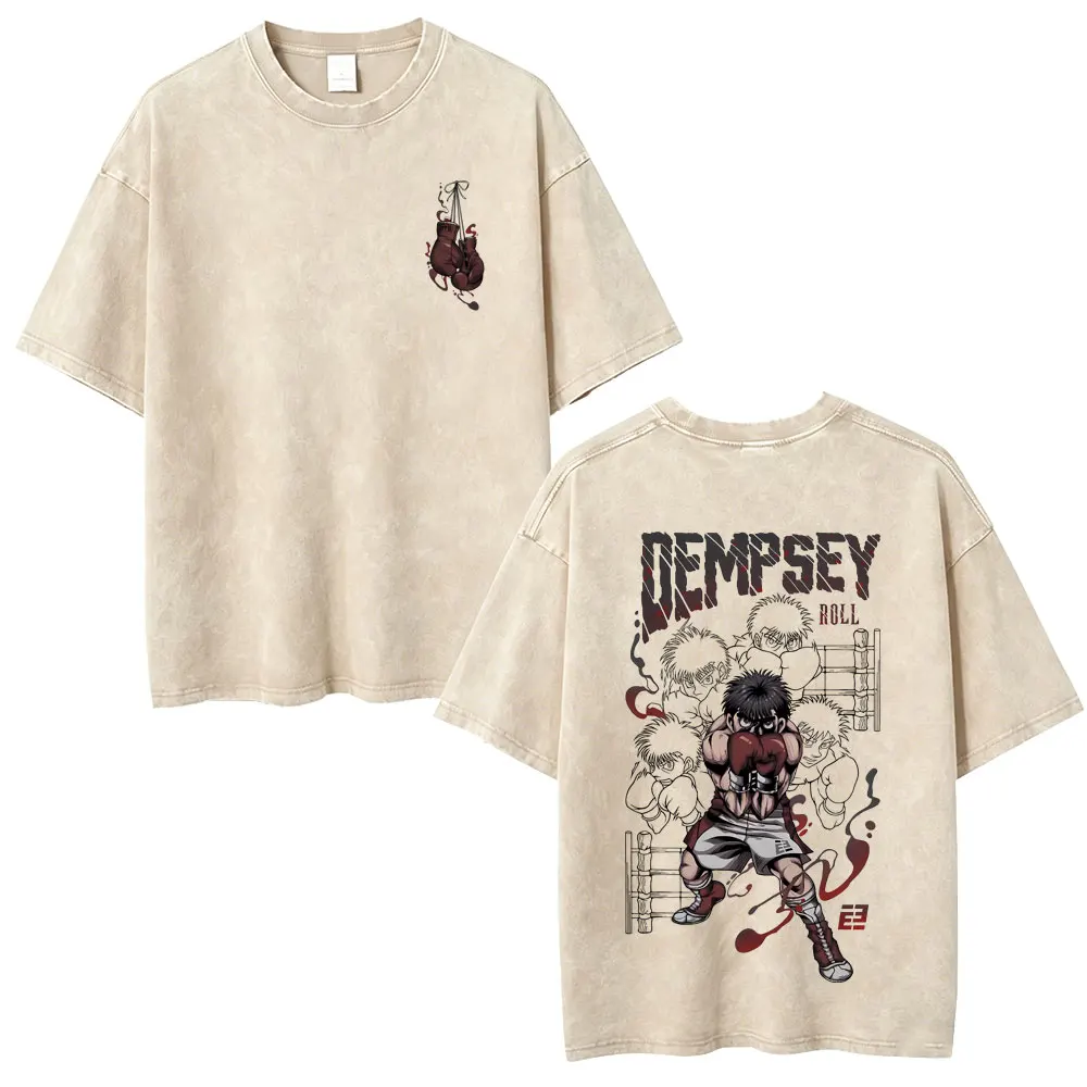 Anime Hajime No Ippo Kamogawa Boxing Dempsey Roll Vintage Washed T-Shirt Makunouchi Takamura KGB T-Shirt Herren Oversized T-Shirts