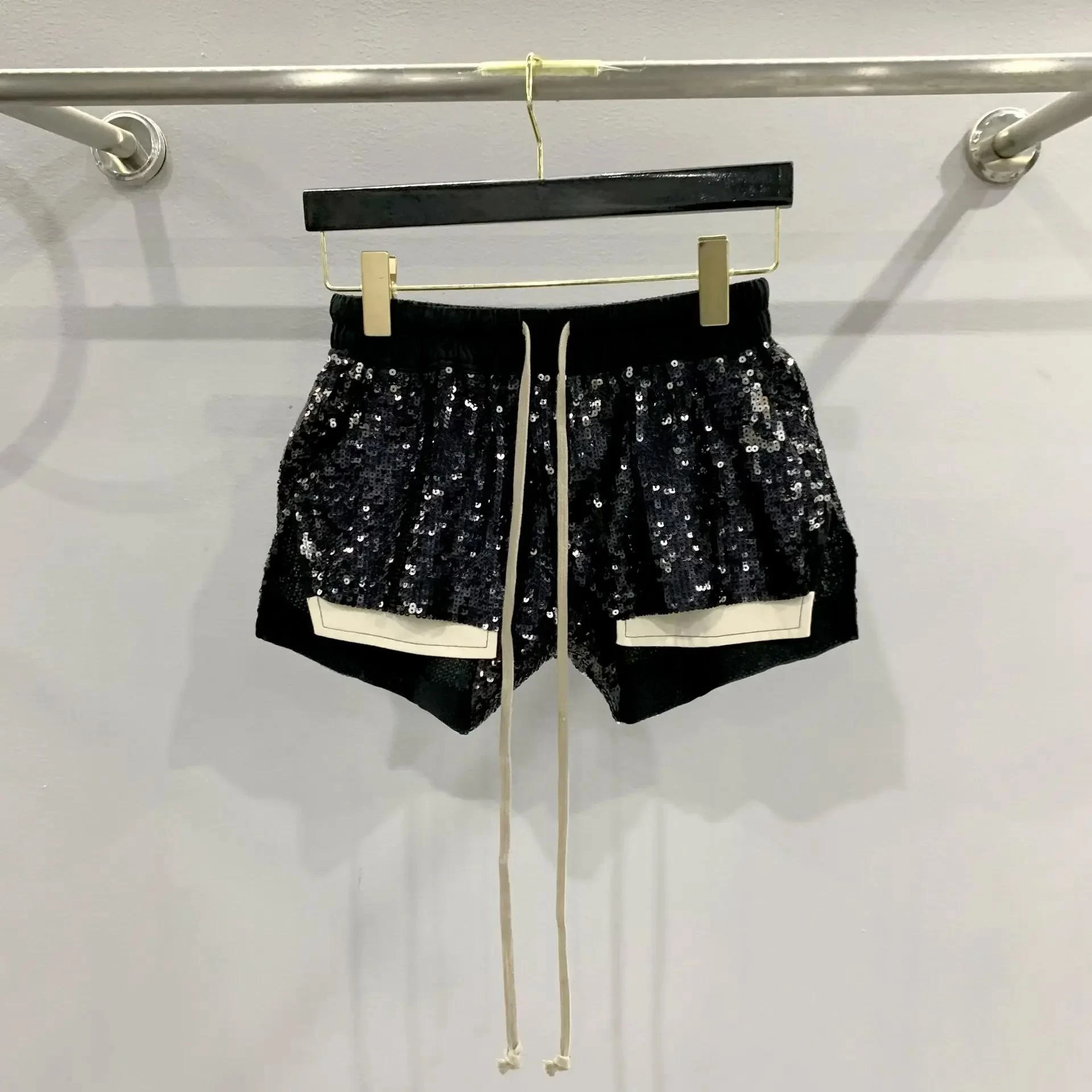

Y2K Ric Women's Shorts Black Hand-beaded Sequins Elasticated Casual Owens Pant New Style Streetwear Sexy RO Short Trousers