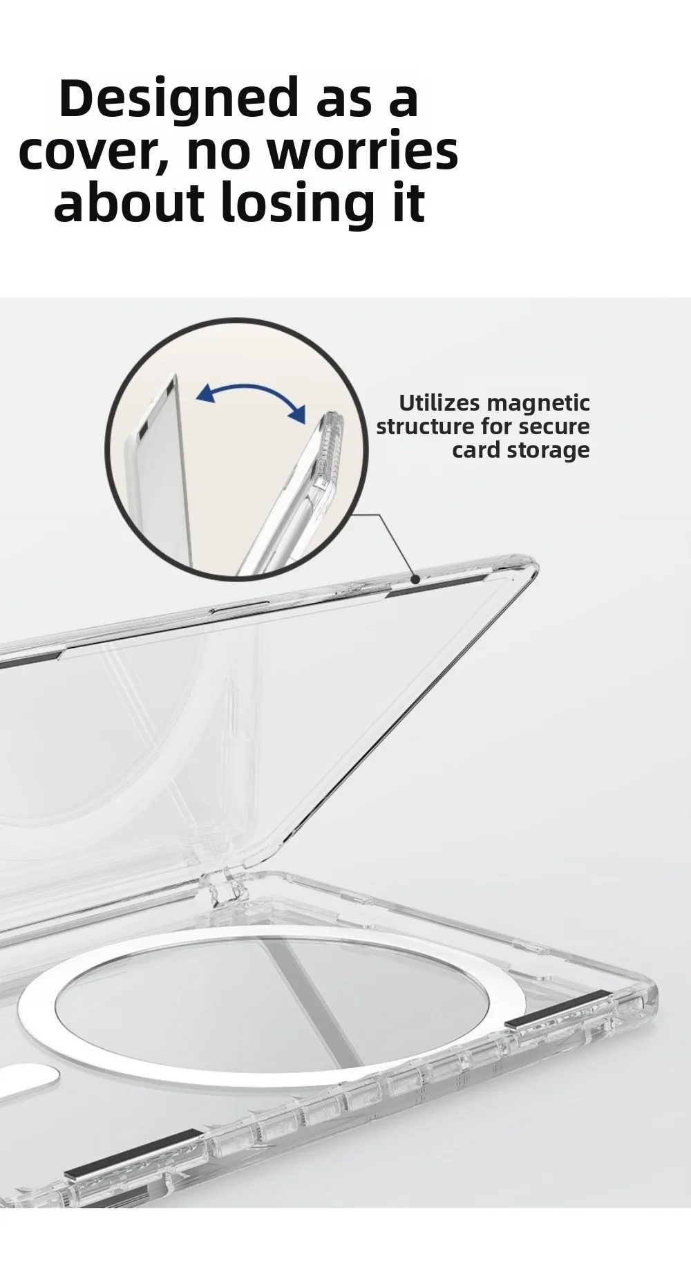 Transparente MagSafe-Kartenhülle mit 2 Kartenfächern, ultradünner magnetischer Ständer, stoßfester Kartenhalter für iPhone 17/16/15/14/13/12 – Detail 5
