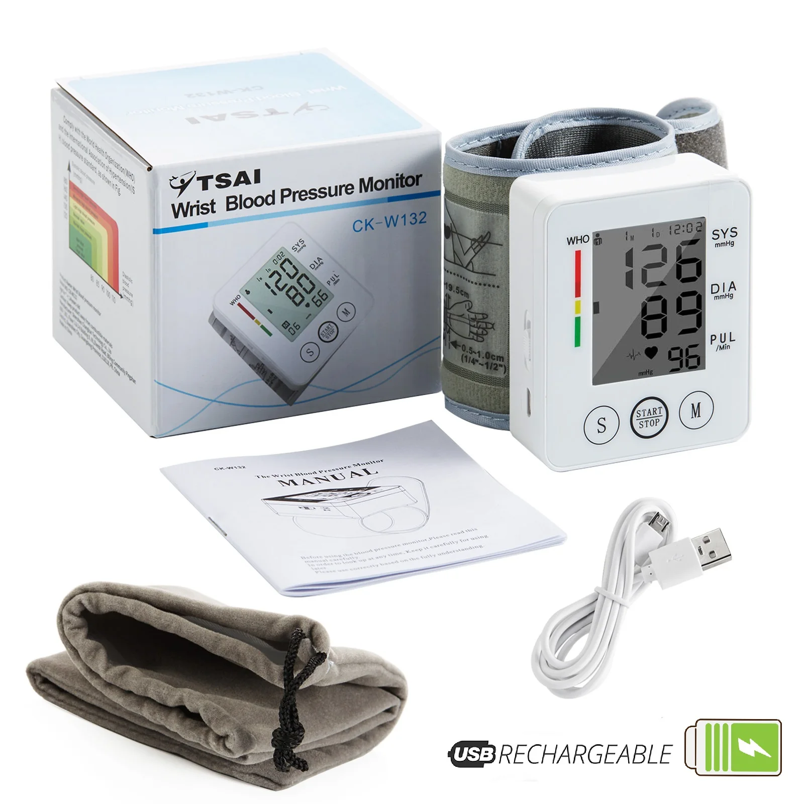 Rechargeable Wrist Blood Pressure Monitor Digital Automatic Blood Pressure Meter Heart Rate Pulse Sphygmomanometer Tonometer blood pressure monitor,blood pressure meter