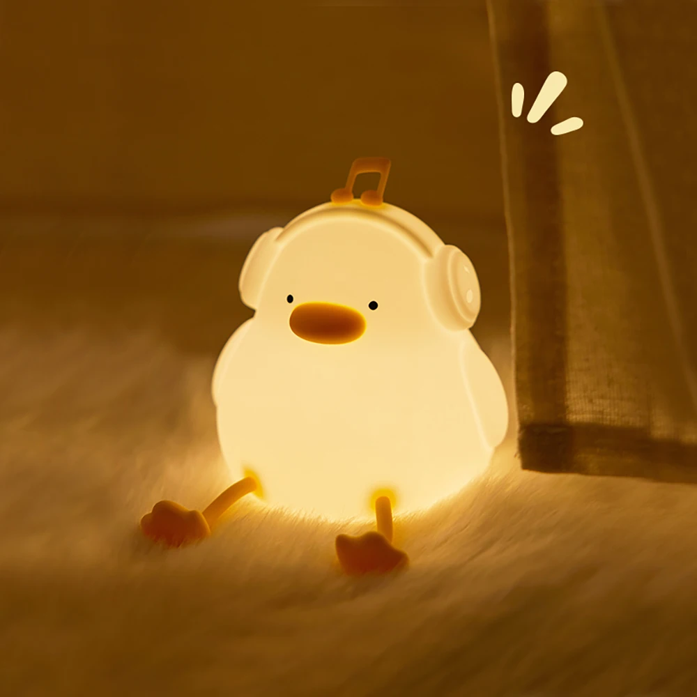 ضوء ليلي من السيليكون على شكل بطة للأطفال مع مؤقت...