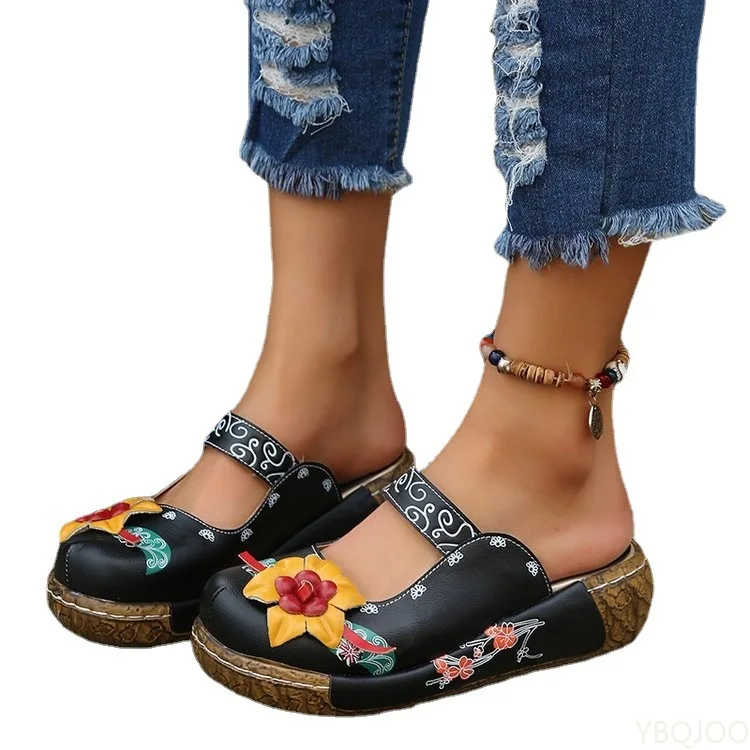 

Women Summer Shoes 2023 New Comfort Roman Platform Sandals Women Flower Non-slip Plus Size Baotou Wedge Ladies Slippers