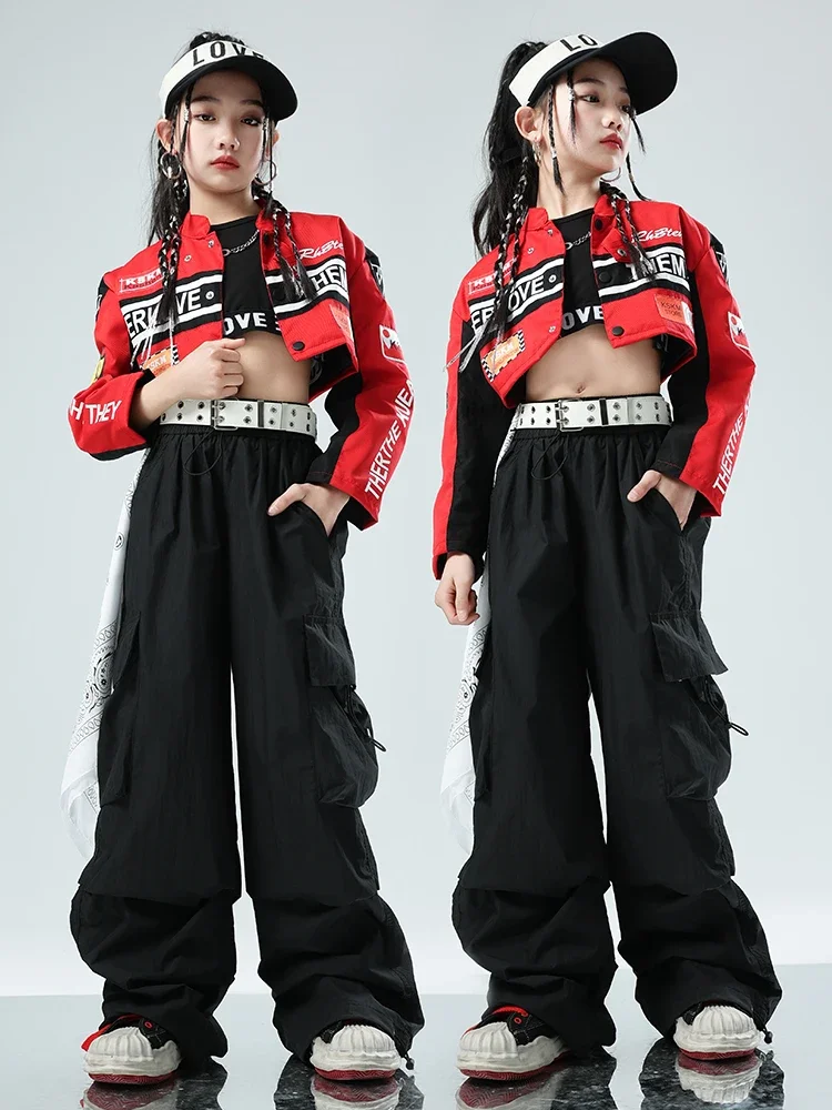 Kids Hip Hop Clothes For Girls Short Jacket Black Pants Jazz Modern Dance Performance Suit Catwalk Concert Fashion Wear