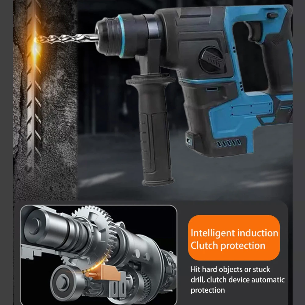 Brushless Electric Hammer Drill 4800ipm Rechargeable Cordless Rotary Hammer Drilling and Chiseling Tool for Makita 18V Battery 3