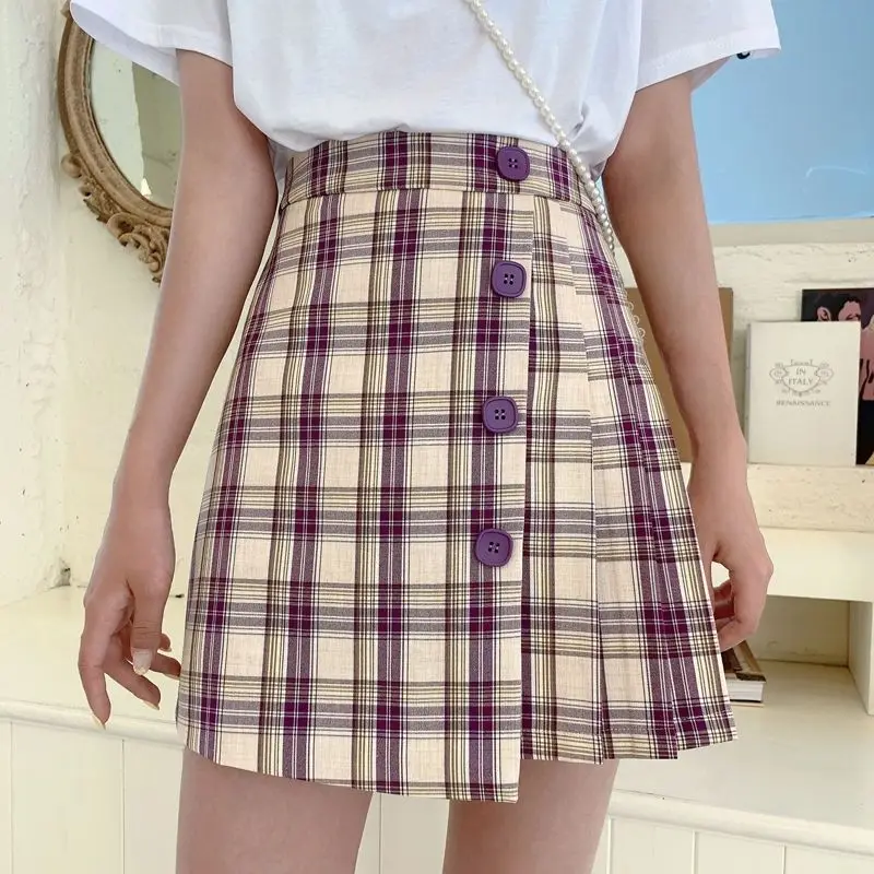 Korean Style Harajuku Skirt Trimmed Irregular Pleated Plaid New A High Waist Pleated Y2k Fashion Clothing