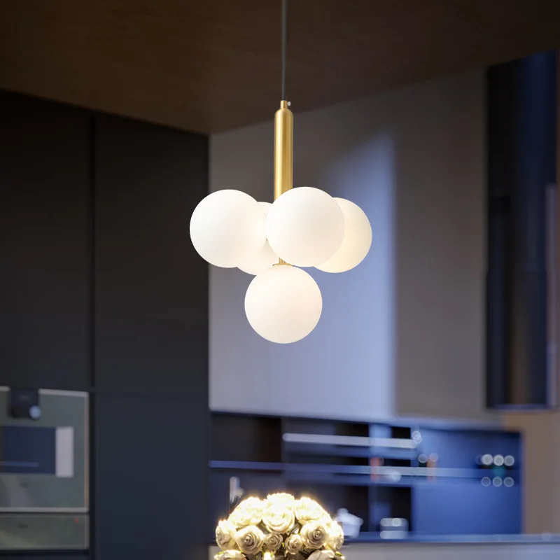 Milky White Glass Round Ball Chandeliers Nordic Magic Bean Bubble Ball Lamps Living Room Bedroom Bedside Dining Table Chandelier